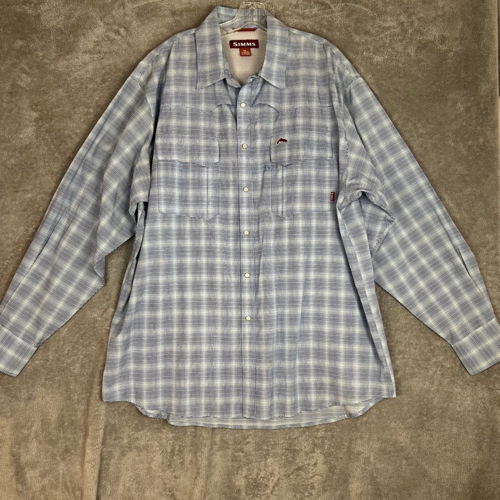 Simms Cor3 Vented Fishing Shirt Mens XXL Blue Plaid Performance Lightweight